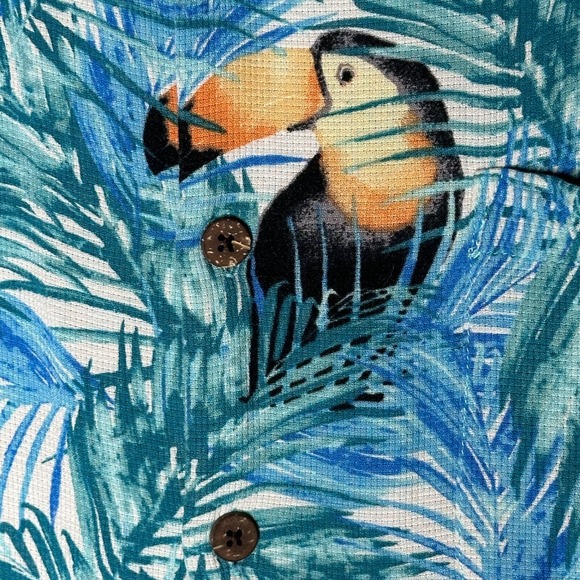 Caribbean Mens Camp Shirt Size 2XLT Blue Silk Blend Toucan Hawaiian Tropical - Picture 6 of 9